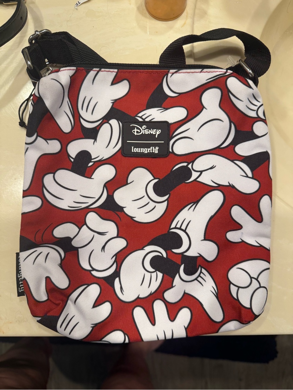 Disney Crossbody Bag with Red Mickey Glove Print